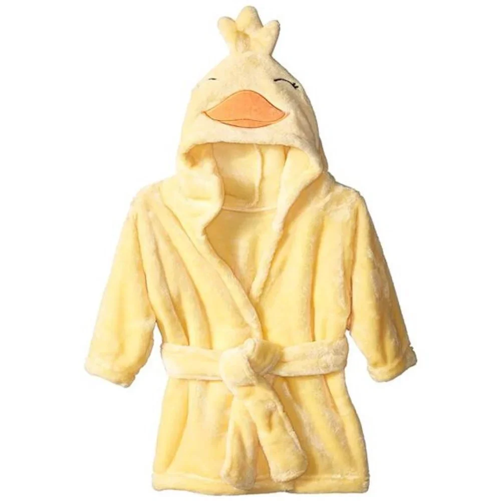 Unisex Baby Plush Animal Face Bathrobe, Yellow Duck
